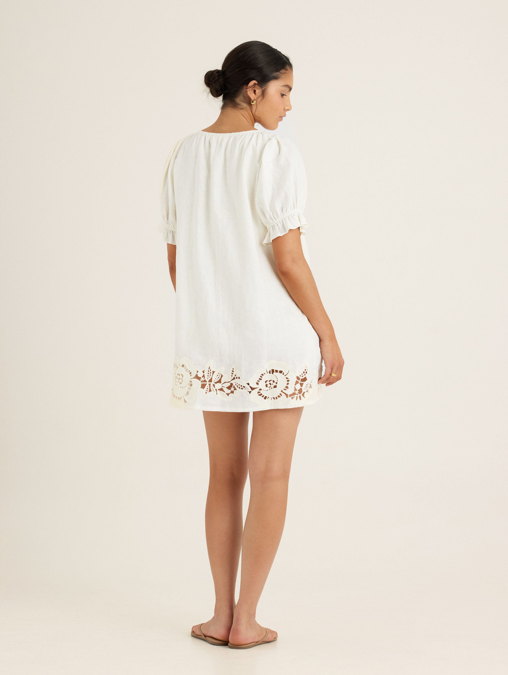Embroidered Poets Mini Dress - Gardenia peony AUS Embroidered Poets Mini Dress - Gardenia peony AUS