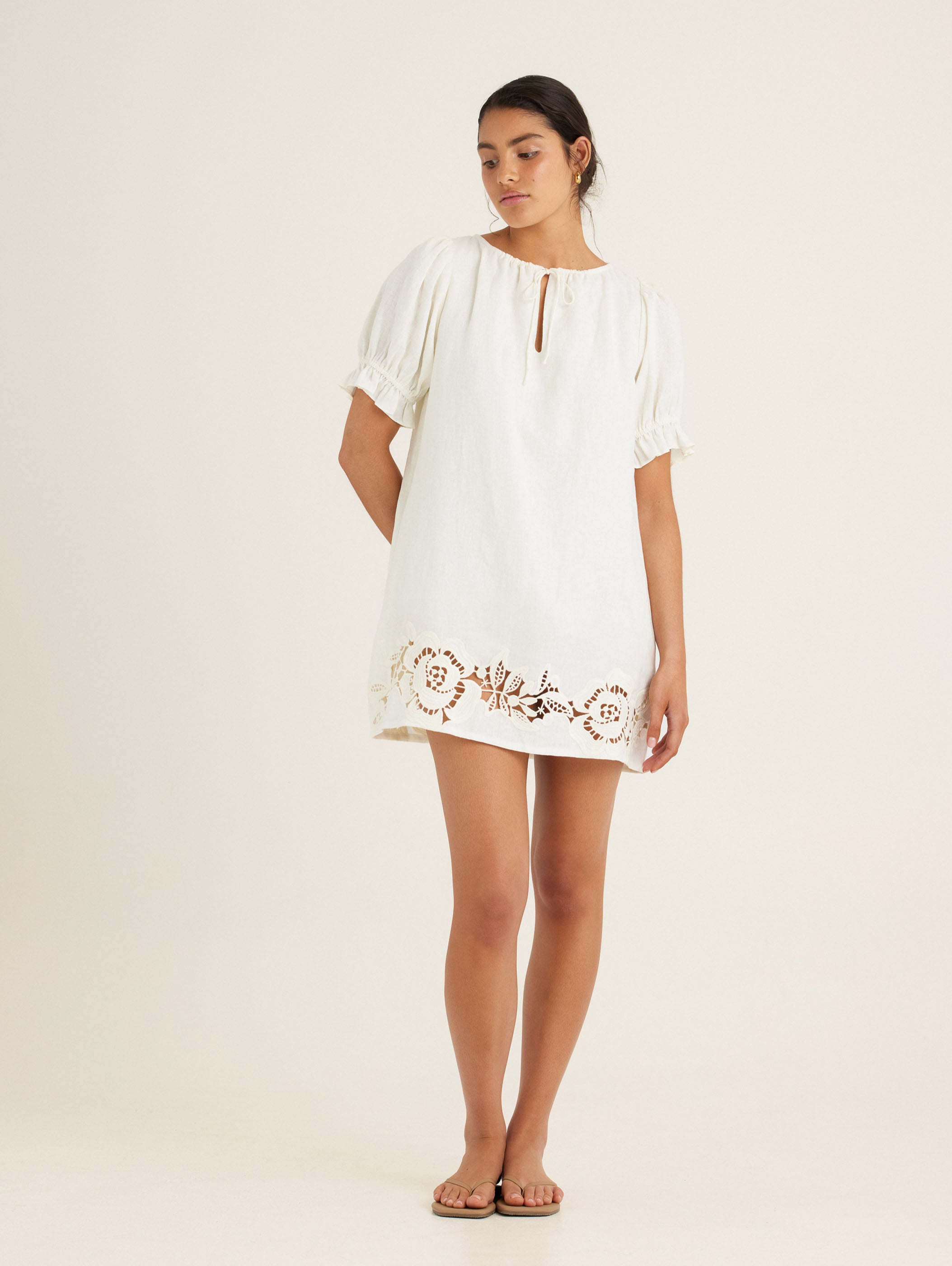 Embroidered Poets Mini Dress - Gardenia peony AUS Embroidered Poets Mini Dress - Gardenia peony AUS