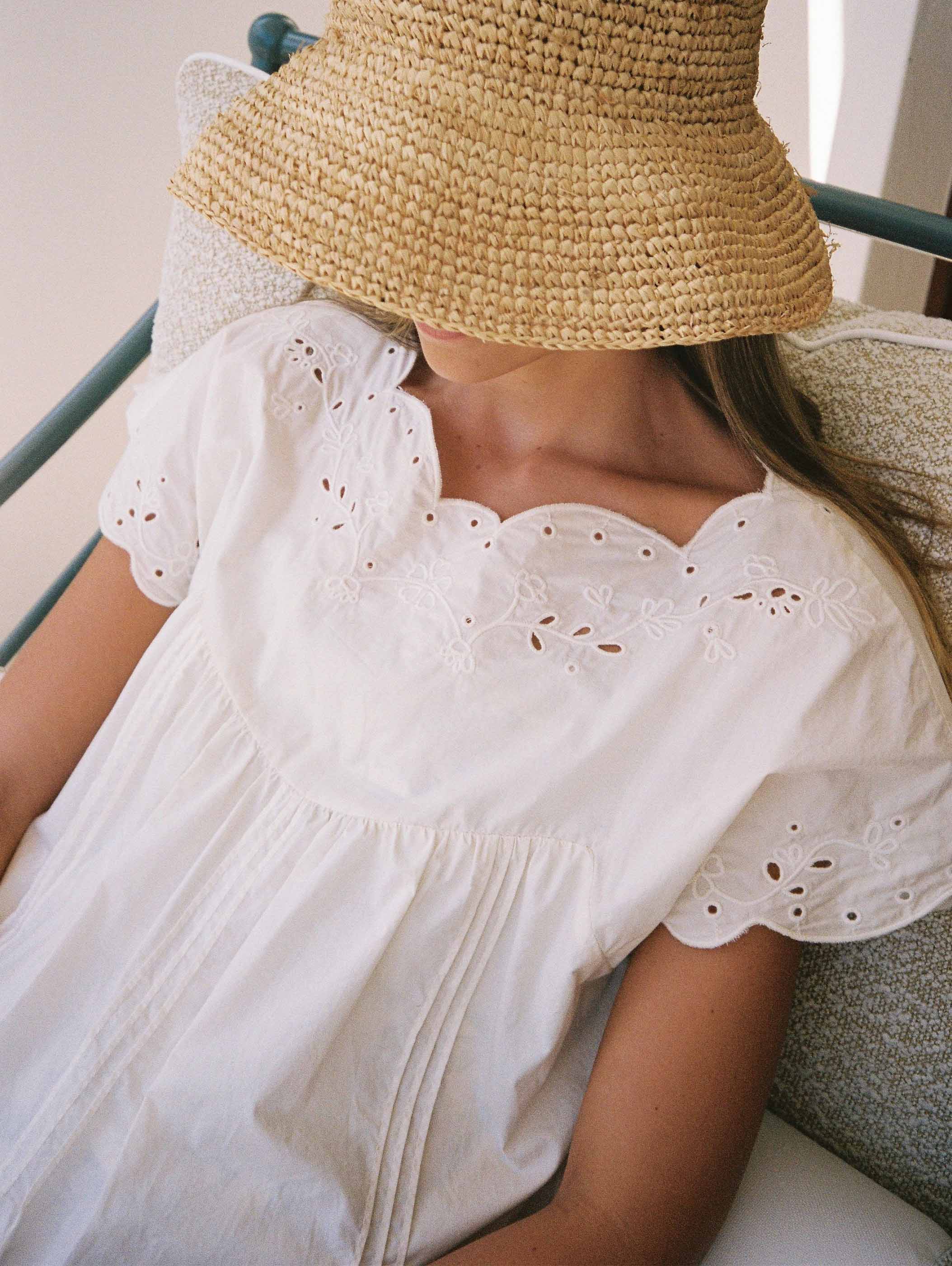 peonies embroidered mini dress white Memoir Mini Dress