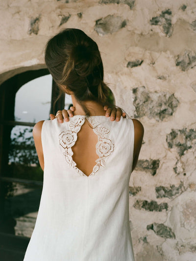 Embroidered Keyhole Mini Dress